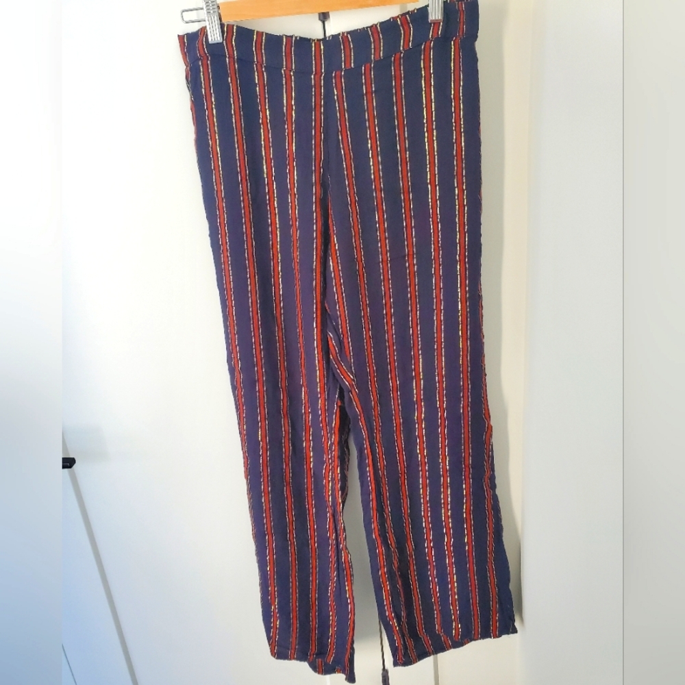 Saltwater LUXE Navy & Orange Striped Pants, With metallic Gold Accents. Sz.L